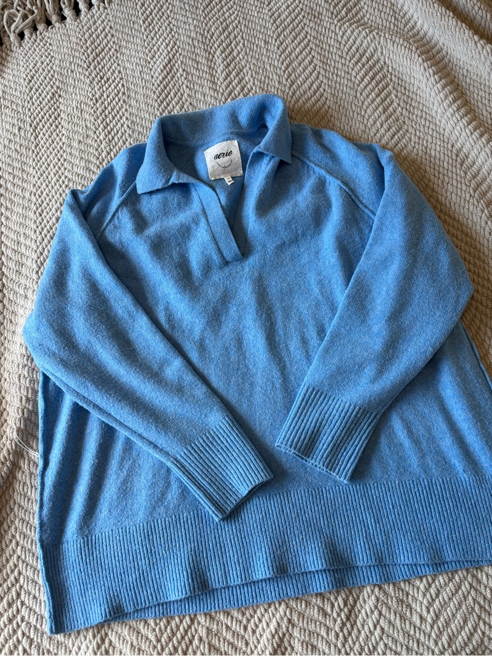 aerie Sky Blue V-Neck Collared Pullover Sweater